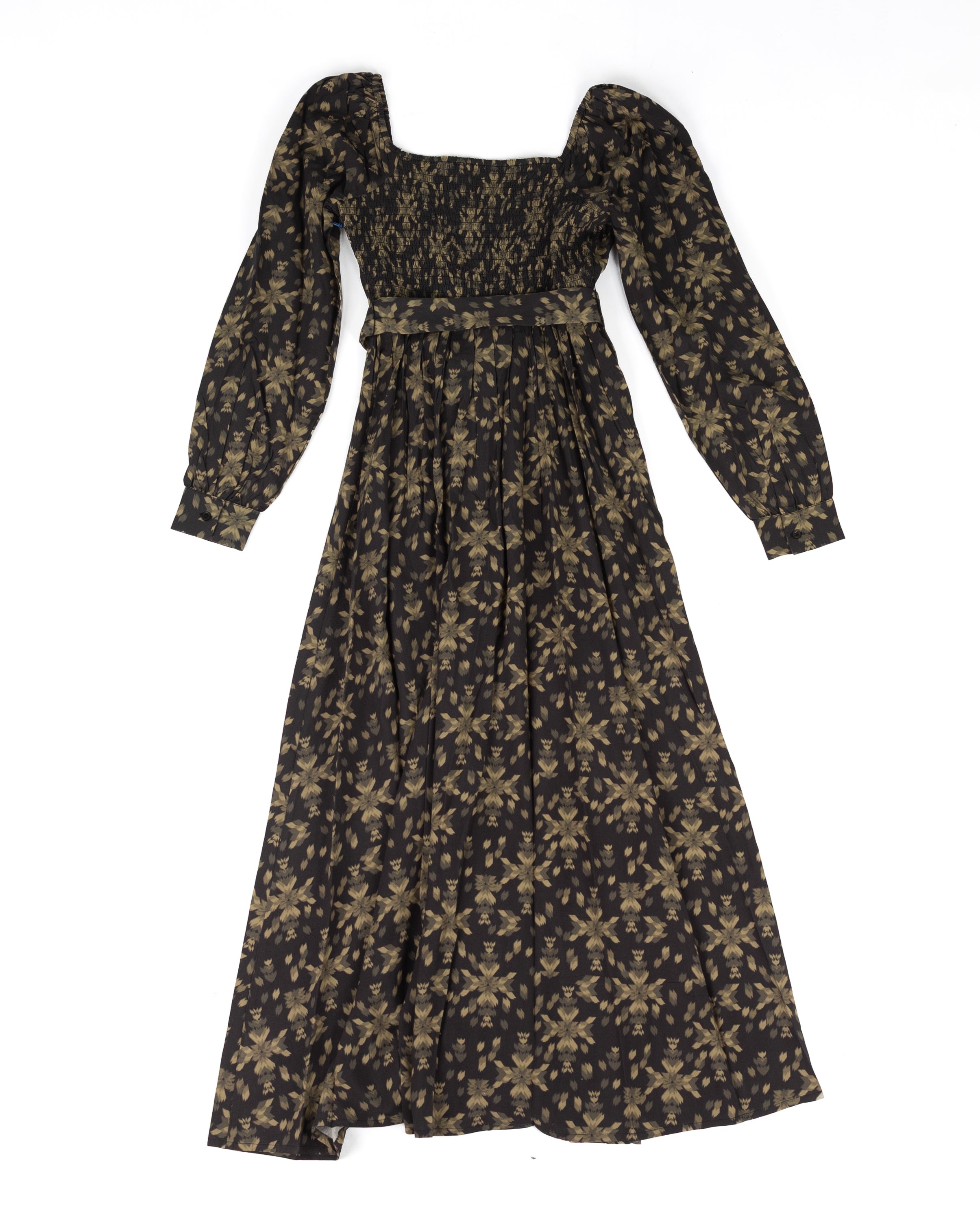 Panhandle Women's Black and Olive Abstract Aztec Midi Dress LWD2R09656