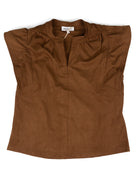 ee:some Women's Mocha Split Neck Flutter Sleeve Top TK16665