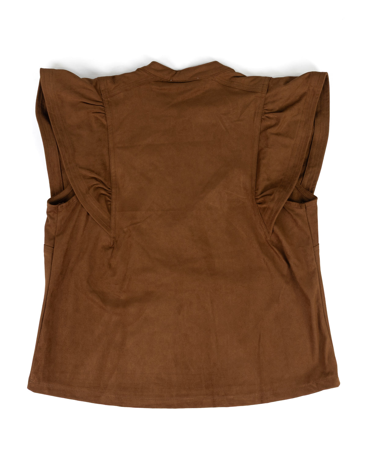 ee:some Women's Mocha Split Neck Flutter Sleeve Top TK16665