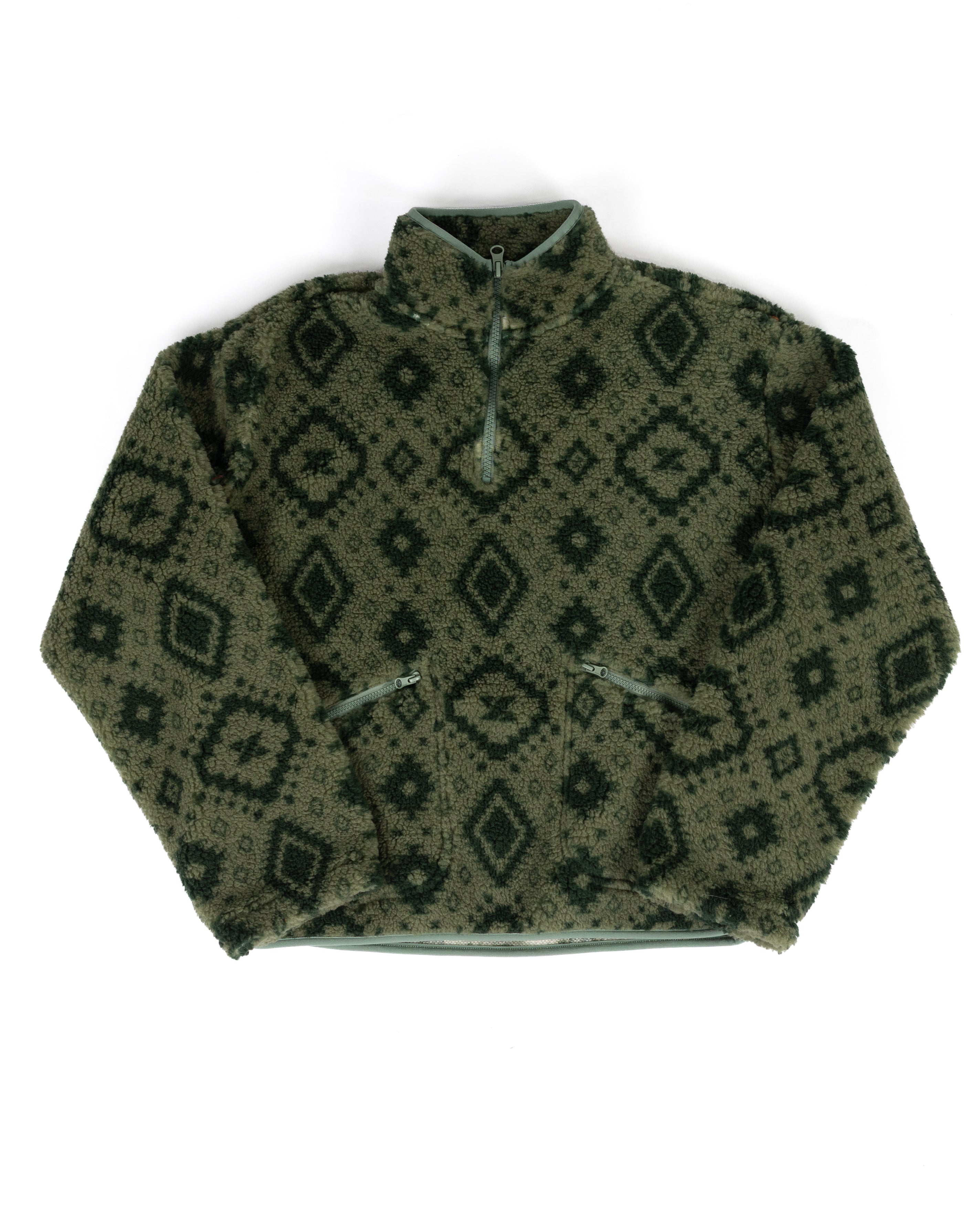 Rock and Roll Women's Green Aztec 1/4 Zip Sherpa BW91C09416