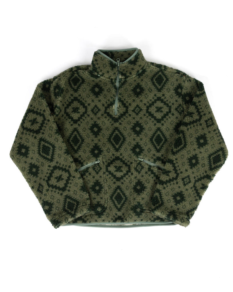 Rock and Roll Women's Green Aztec 1/4 Zip Sherpa BW91C09416