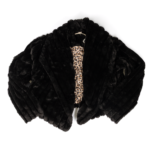 Women's Hem & Thread Faux Black Fur Cheetah Print Lined Jacket 36522