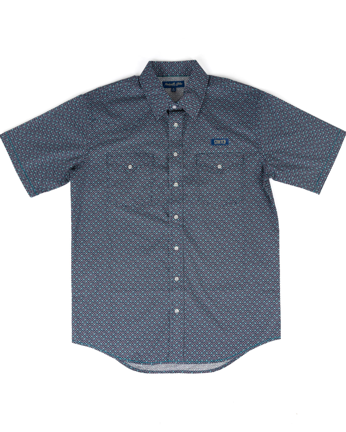 Panhandle Men's Short Sleeve Blue Geo Printed Snap Shirt RMN3S09528
