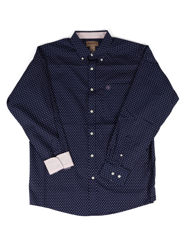 Ariat Men's Long Sleeve Navy Wrinkle Free Classic Fit Button Down Shirt 10079355