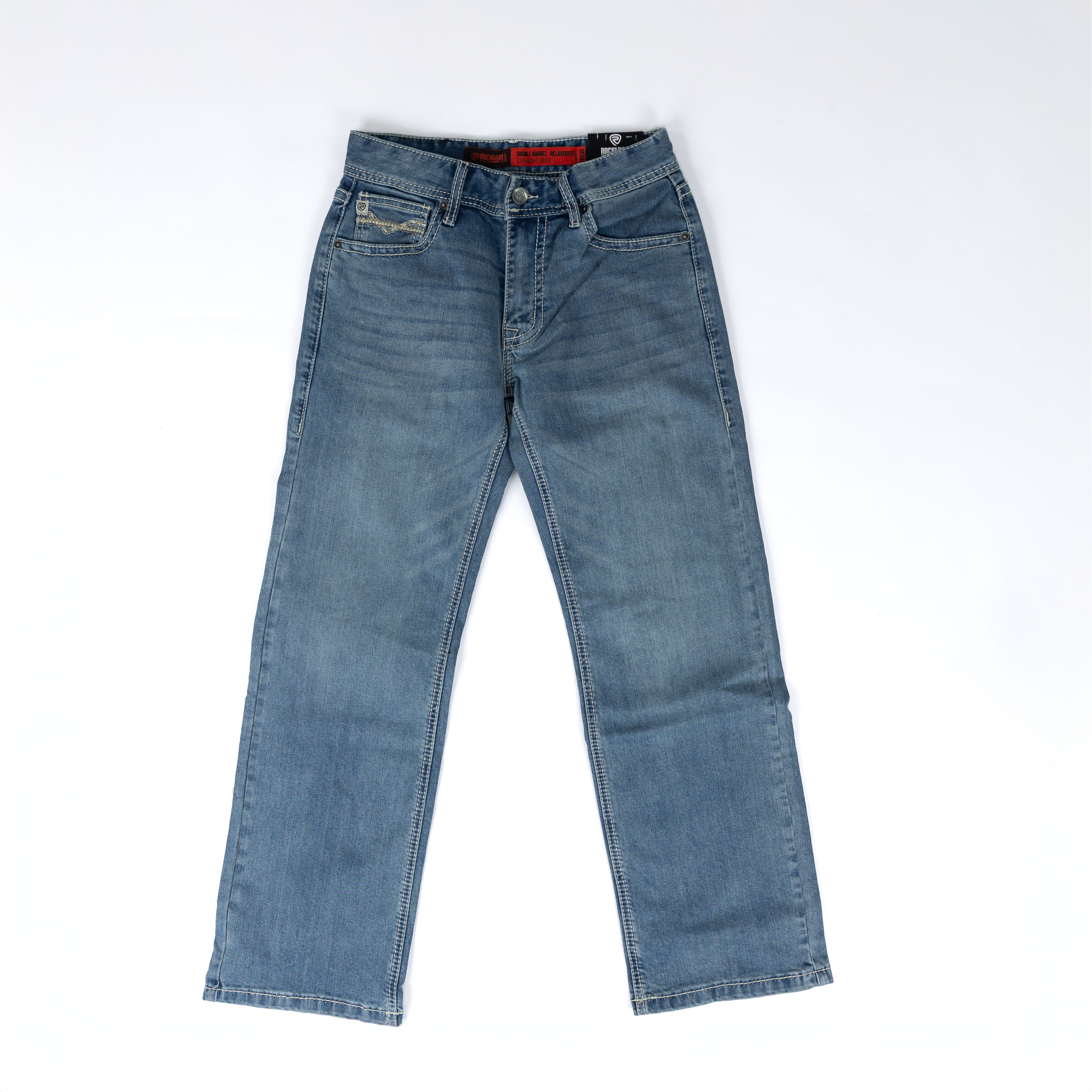Men's Rock and Roll Denim Light Wash Double Barrell Straight Bootcut Jeans BM0SD08575