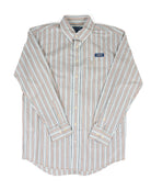 Panhandle Men's Long Sleeve Blue and Tan Striped Button Down Shirt RMB2S09527