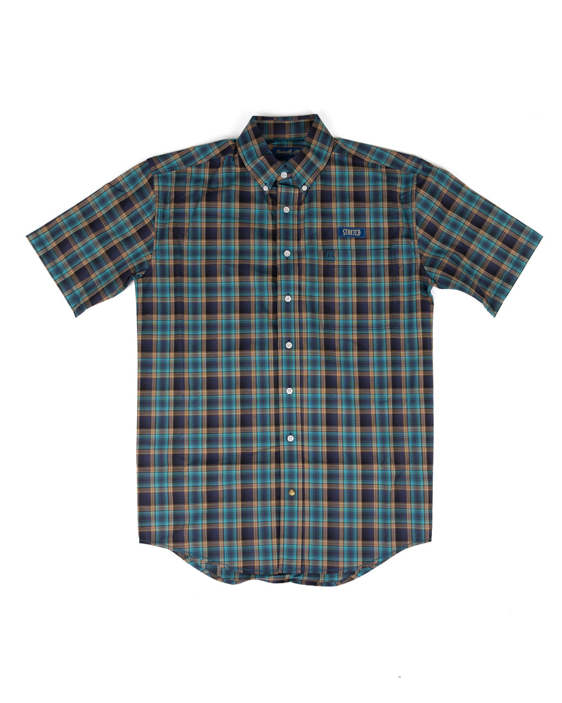 Panhandle Men's Short Sleeve Blue Plaid Button Down Shirt RMB3S09525