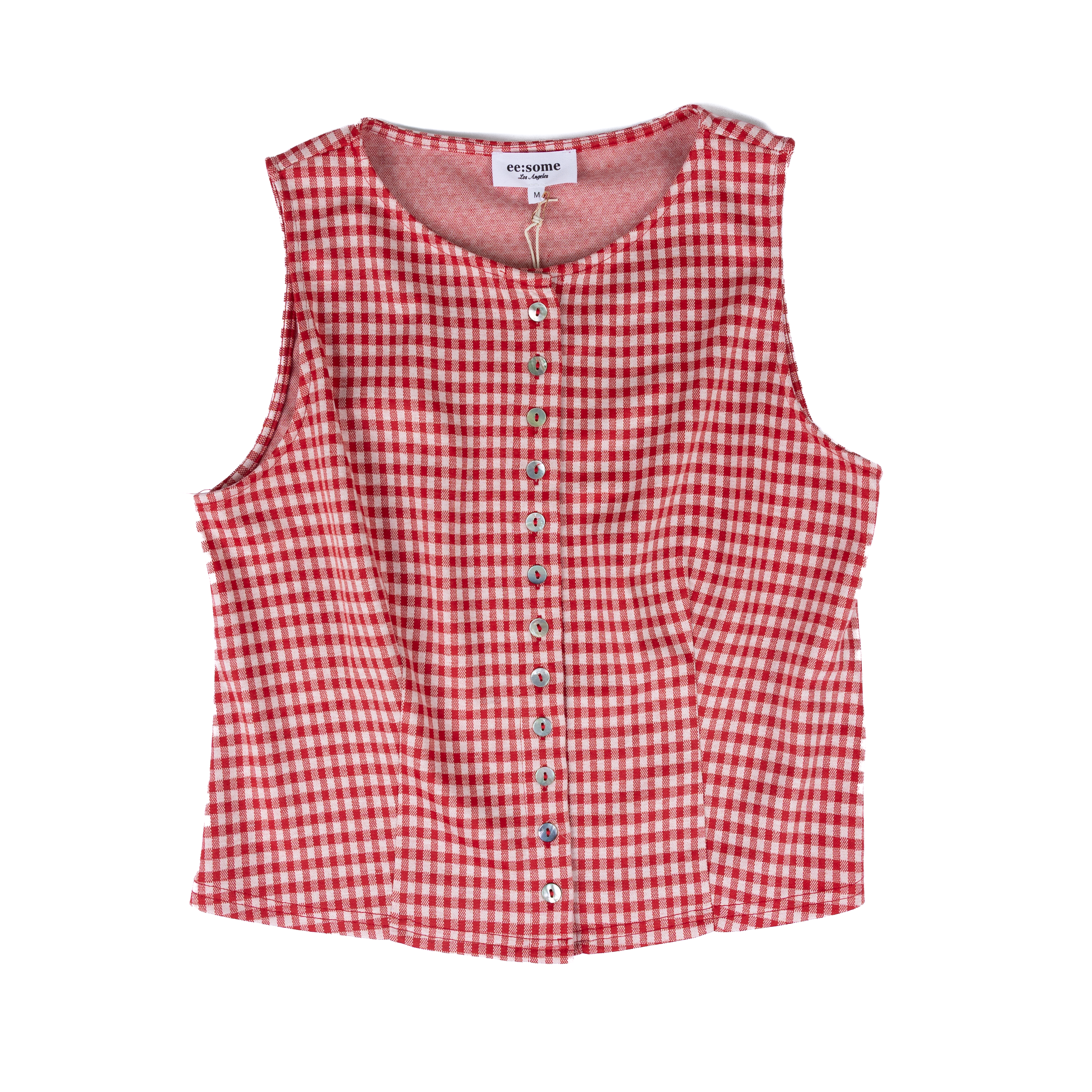 Women's ee:some Gingham Sleeveless Button Up Tank Top TK16148