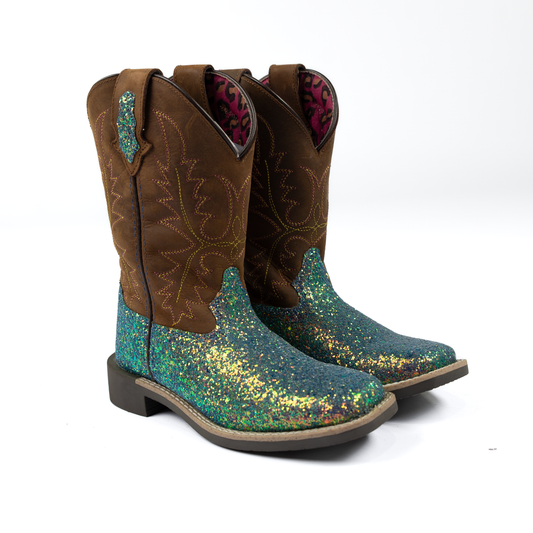 Girl's Youth Smoky Mountain Ariel Glitter Square Toe Western Boots