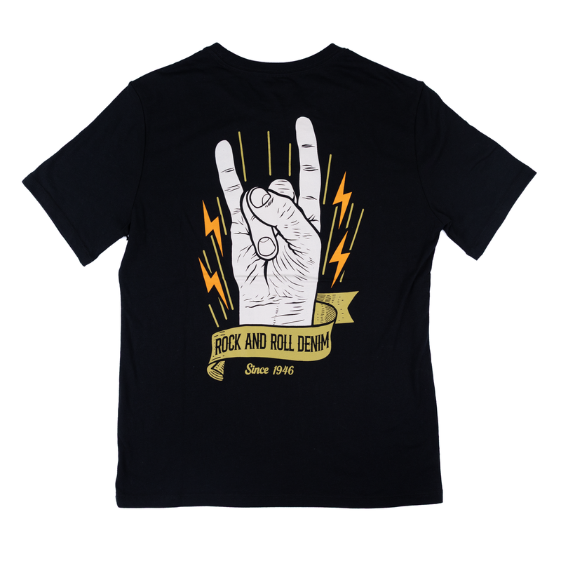 Men's Rock and Roll Denim Short Sleeve Graphic Printed T-shirt BU21T08596