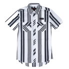 Men's Rock and Roll Slim Fit Black and White Striped Short Sleeve Snap Shirt BMN3S08303