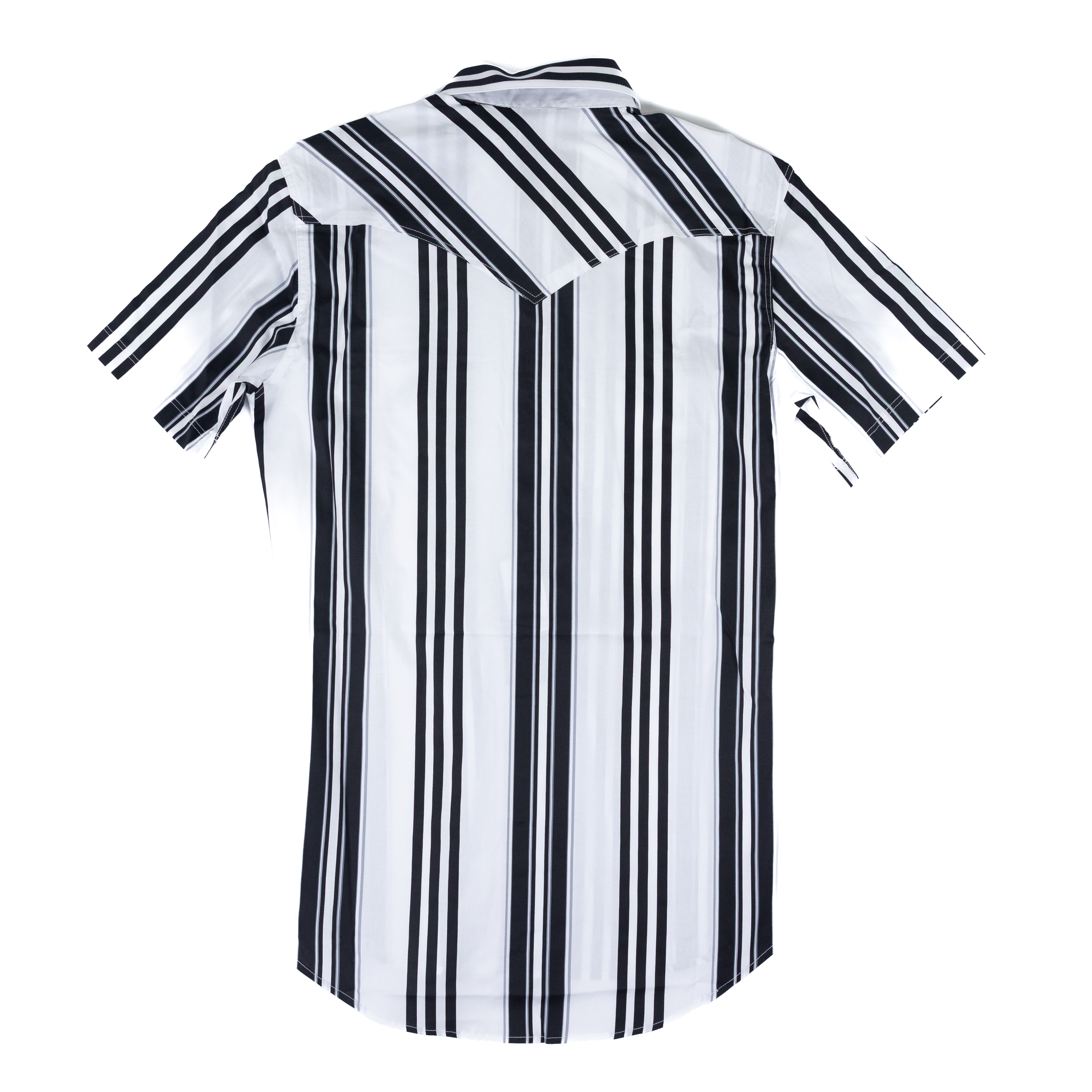 Men's Rock and Roll Slim Fit Black and White Striped Short Sleeve Snap Shirt BMN3S08303