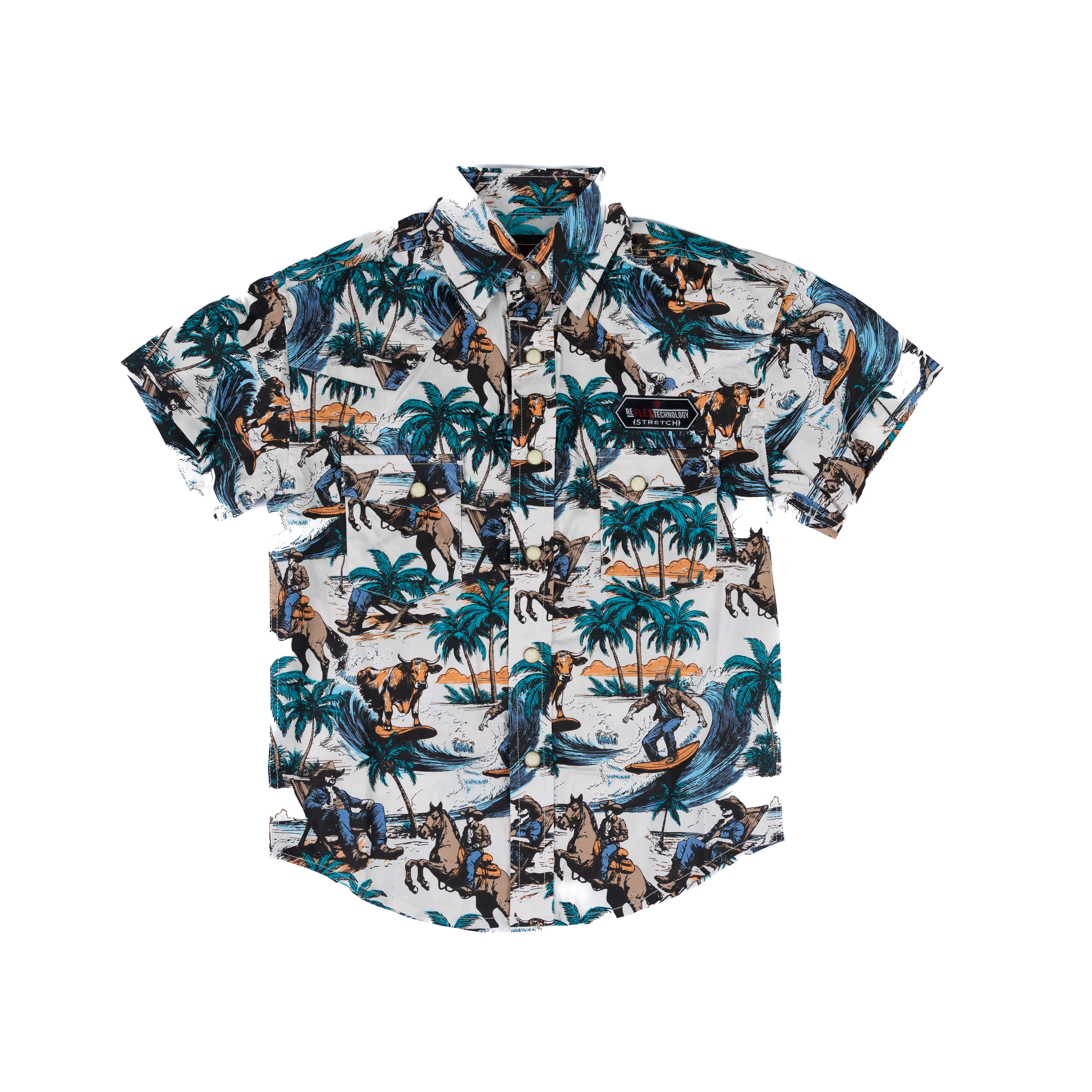 Boy's Rock and Roll Denim Short Sleeve Novelty Printed Snap Shirt BBN3S08323