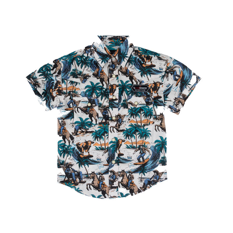 Boy's Rock and Roll Denim Short Sleeve Novelty Printed Snap Shirt BBN3S08323