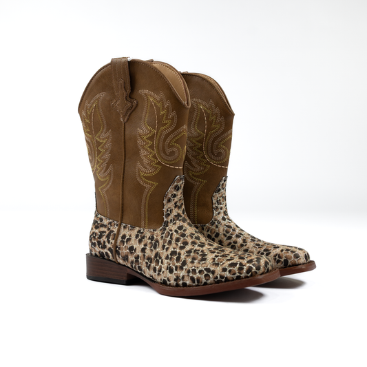 Girl's Roper Glitter Leopard Faux Leather Western Boot 