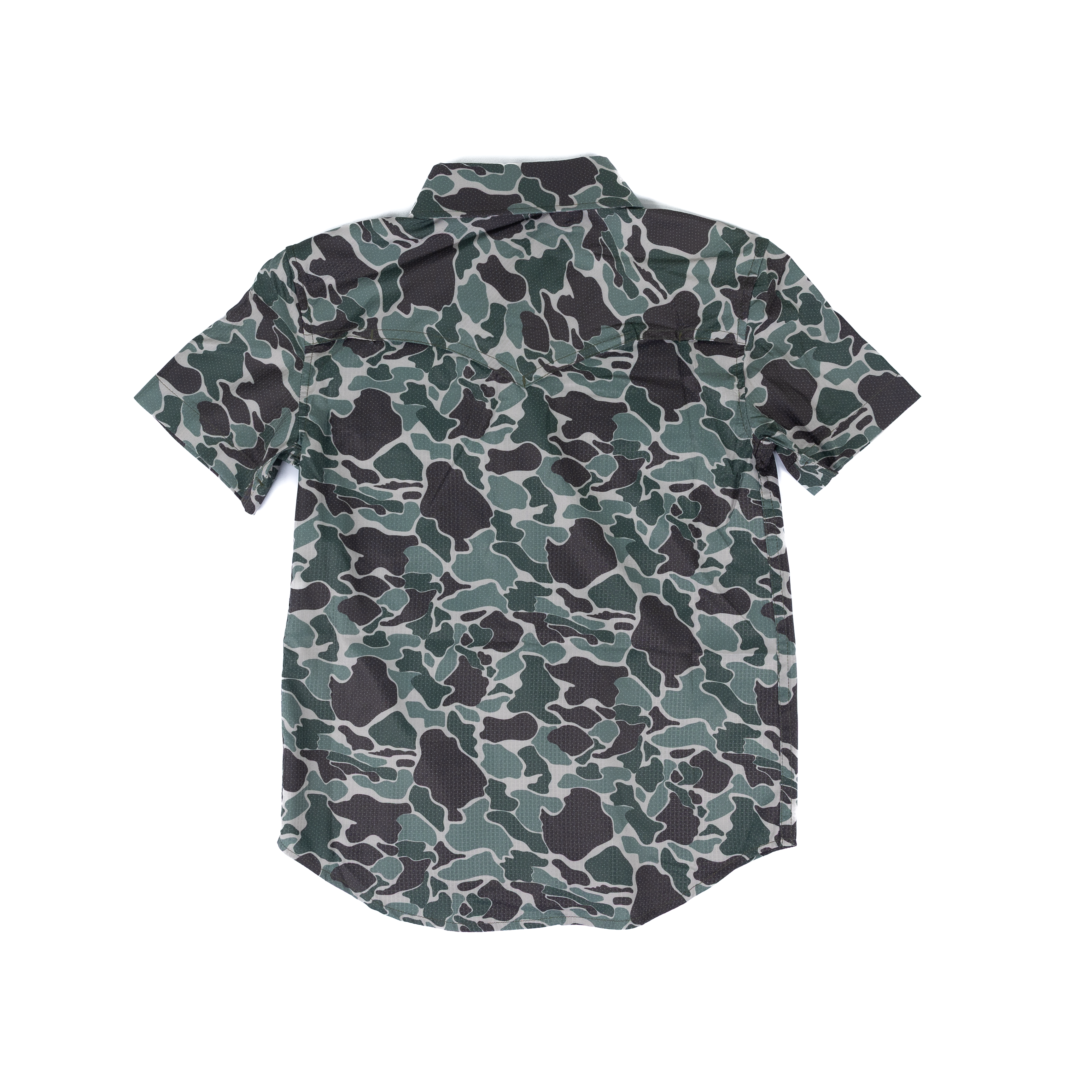 Boy's Rock and Roll Denim Olive Camo Tek Short Sleeve Western Shirt BBN3S08395