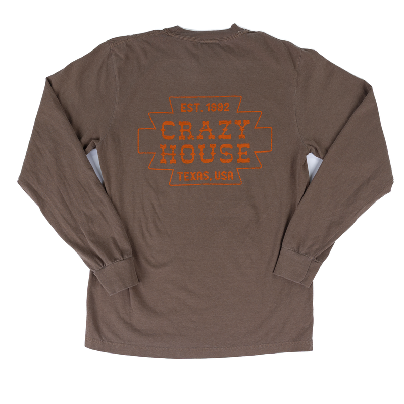 Crazy House Long Sleeve Espresso Brown with Orange Aztec Print 