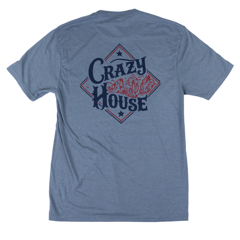 Crazy House Short Sleeve Heather Blue Printed Shirt 