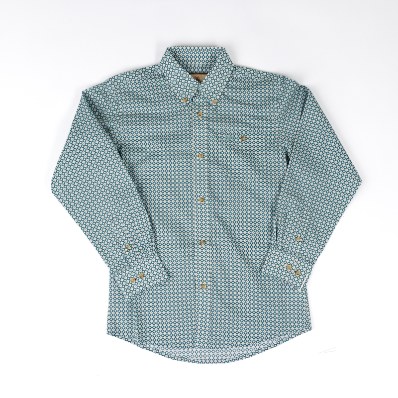 Boy's Wrangler Classic Turquoise Print Button Up Shirt 112374801