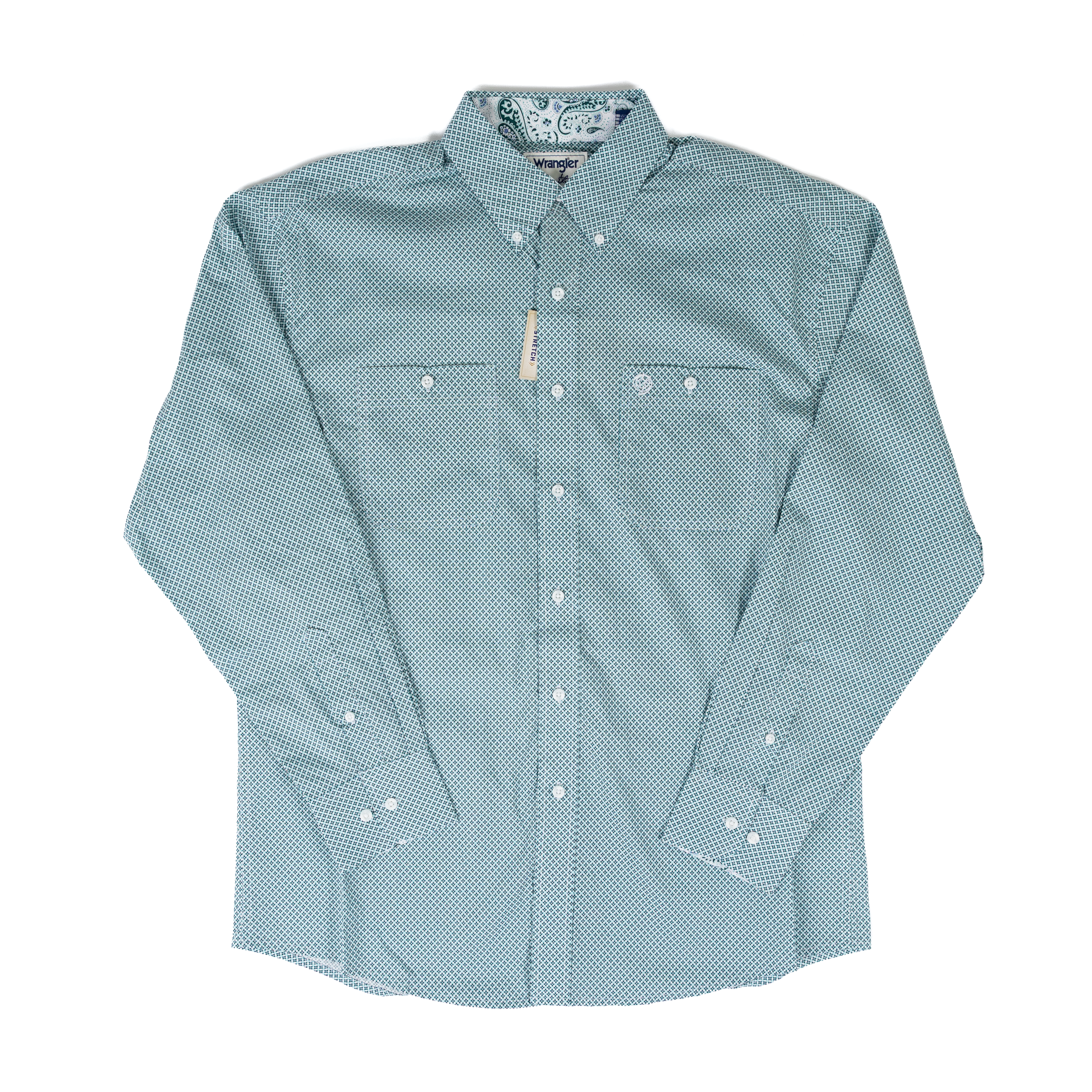 Men's Wrangler George Strait Teal Print Button Up Shirt 112374540