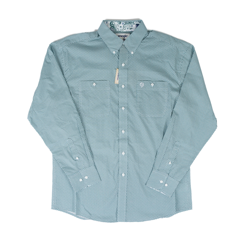 Men's Wrangler George Strait Teal Print Button Up Shirt 112374540