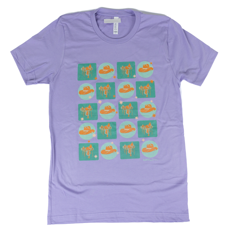 Women's Short Sleeve "Hats and Saddles" Purple T-shirt 