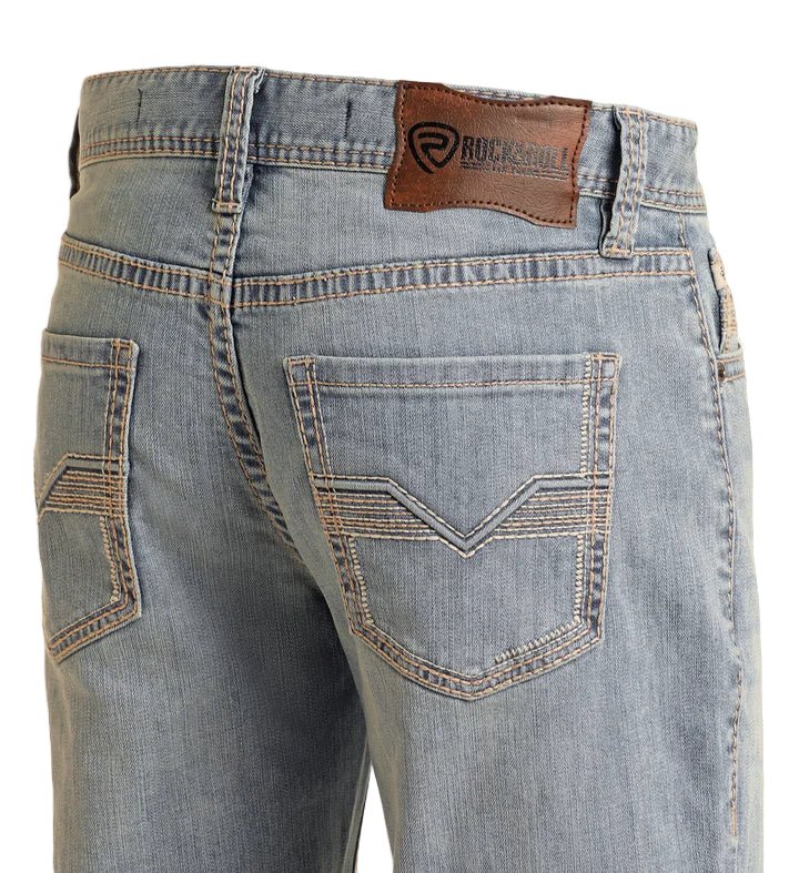 Men's Rock and Roll Denim Relaxed Fit Embroidery Straight Leg Jeans BM0SD06125