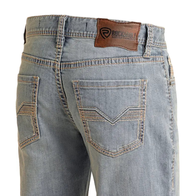 Men's Rock and Roll Denim Relaxed Fit Embroidery Straight Leg Jeans BM0SD06125