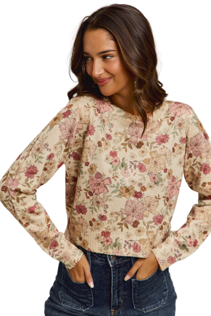 Women's Floral Crew Neck Long Sleeves Sweater Knit Top ST3677F-01