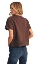 Jodifl Women's Lace Patch Hem Detail Solid Top 