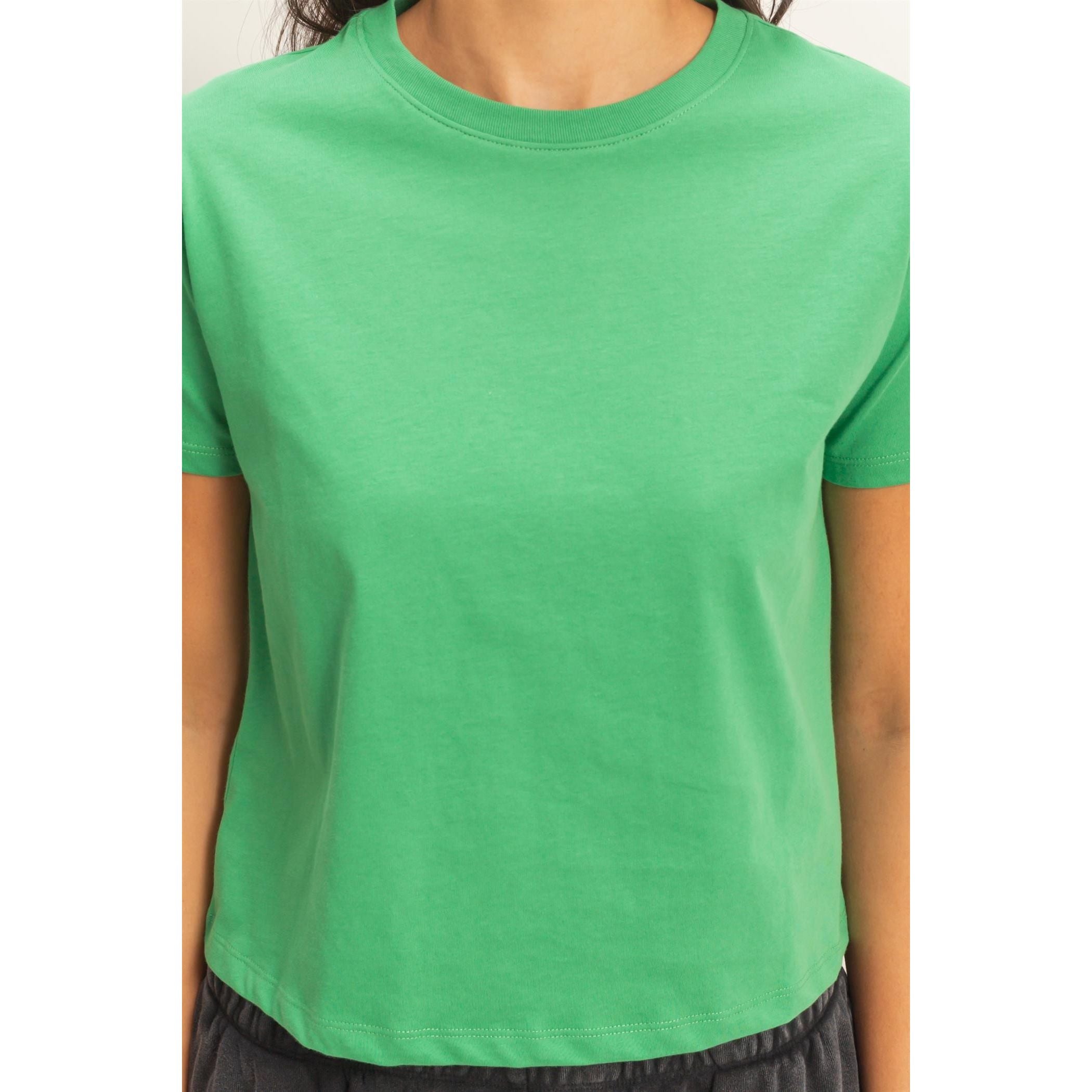 Women's Green Crew Neck Cotton T-shirt DZ26C412 – Crazy House