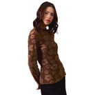 Women's Brown Floral Stretched Jacquard Top 