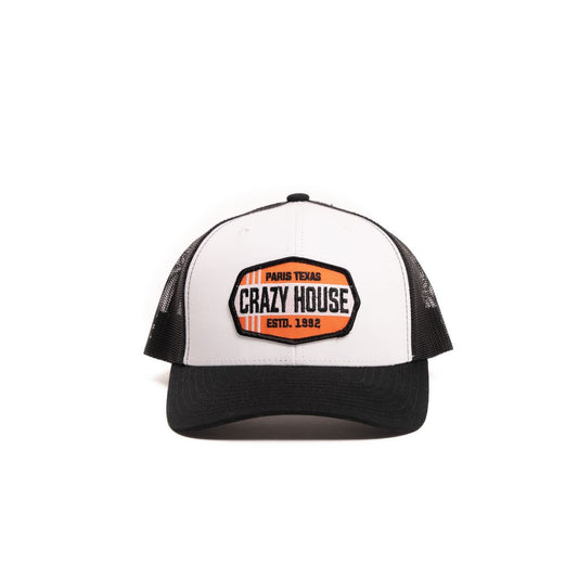 Crazy House Unisex White and Black Snapback with Orange Patch - Crazy House Western Wear