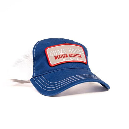 Blue and White Snapback with Outfitter Patch - Crazy House Western Wear