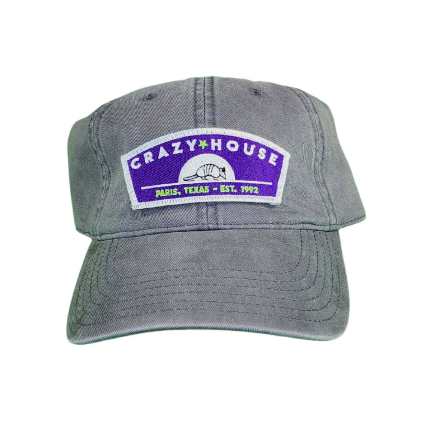 Gray Brushed Canvas Cap with Purple Armadillo Moon Patch - Crazy House Western Wear