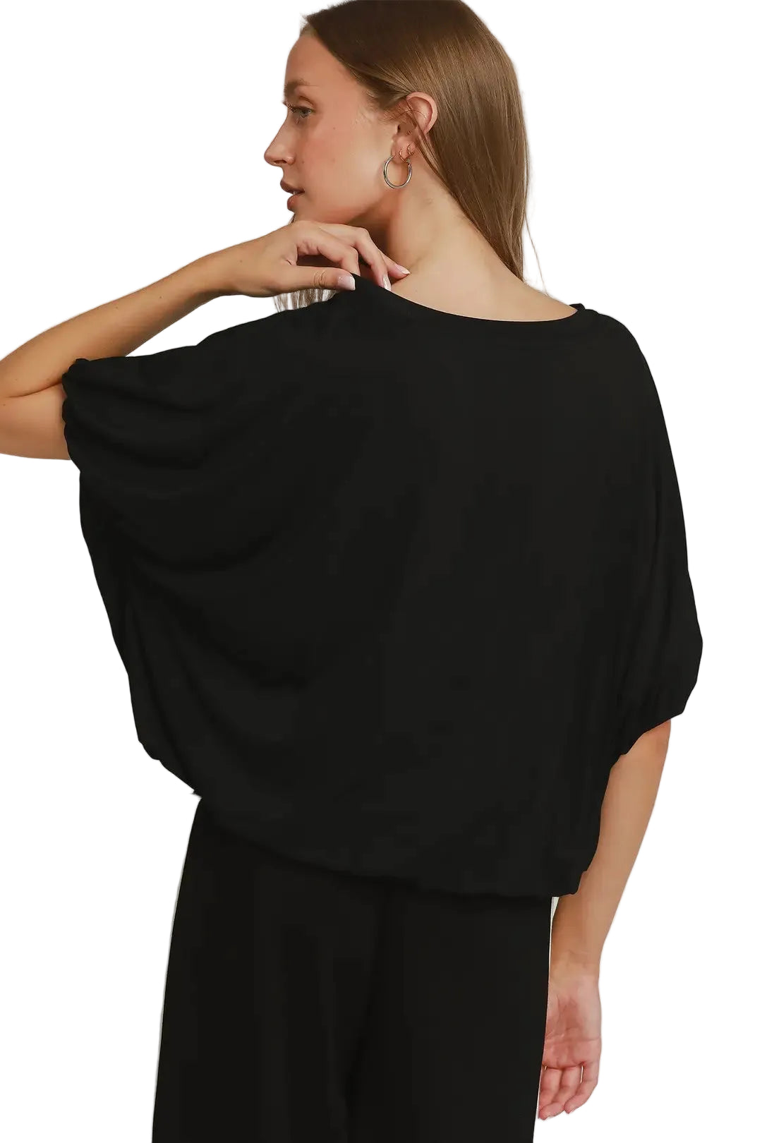 Umgee Women's Double Lined Bubble Sleeve & Hem Top 
