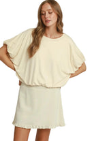 Umgee Women's Double Lined Bubble Sleeve & Hem Top 