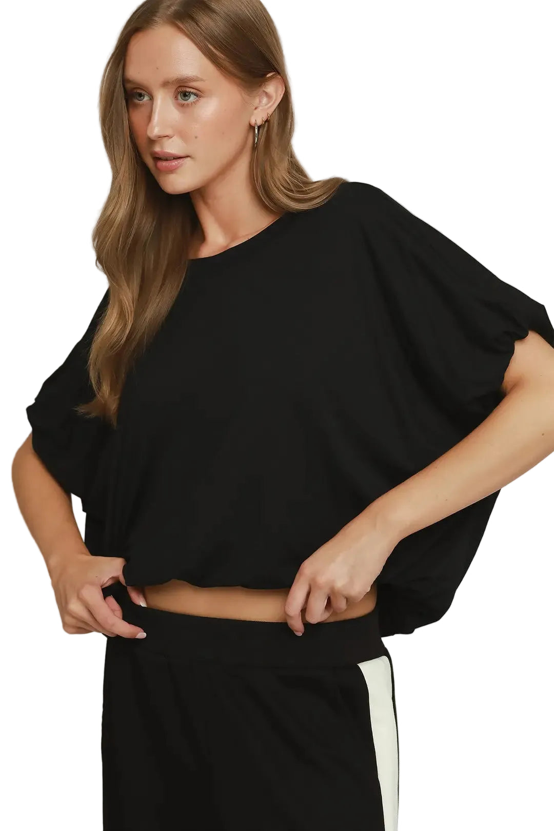 Umgee Women's Double Lined Bubble Sleeve & Hem Top 