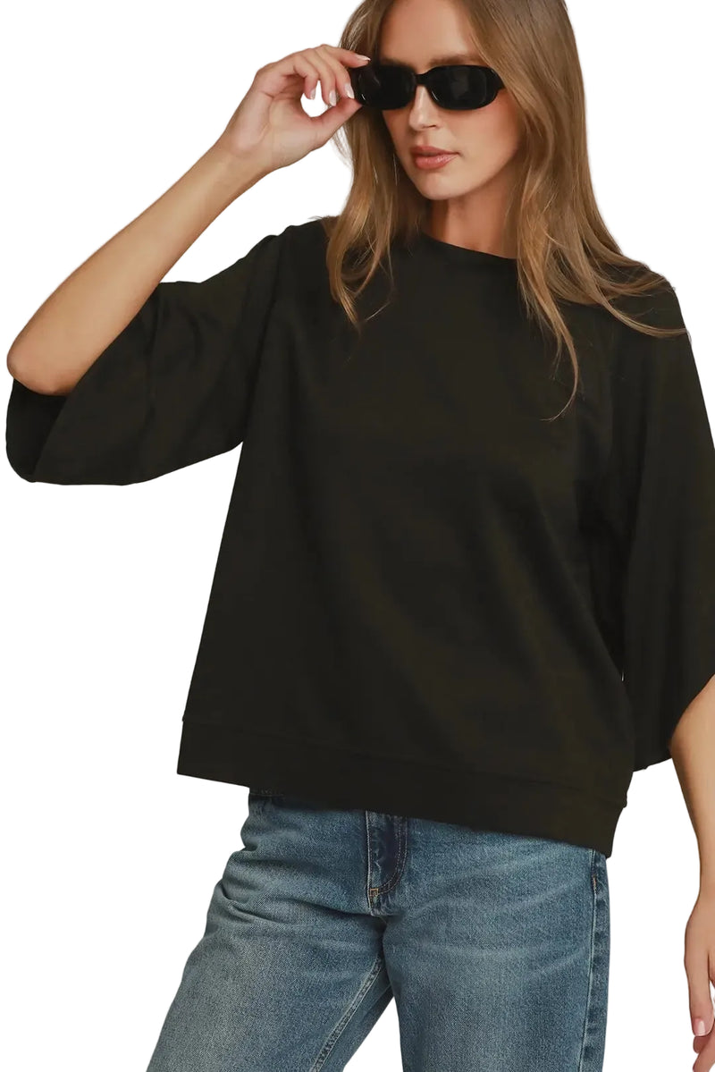 Umgee Women's Round Hem Raglan Sleeve Top