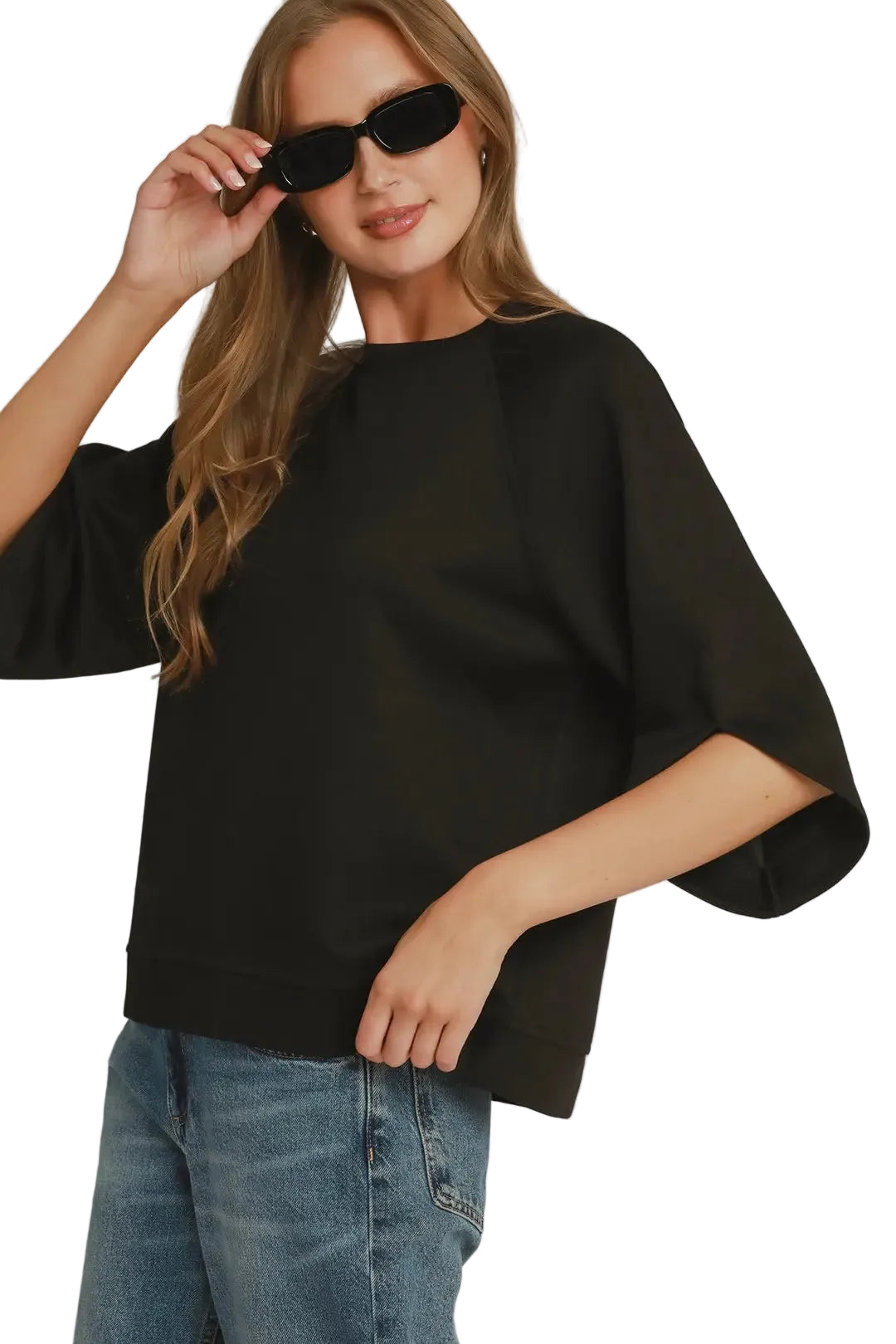Umgee Women's Round Hem Raglan Sleeve Top