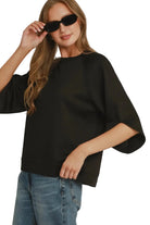 Umgee Women's Round Hem Raglan Sleeve Top