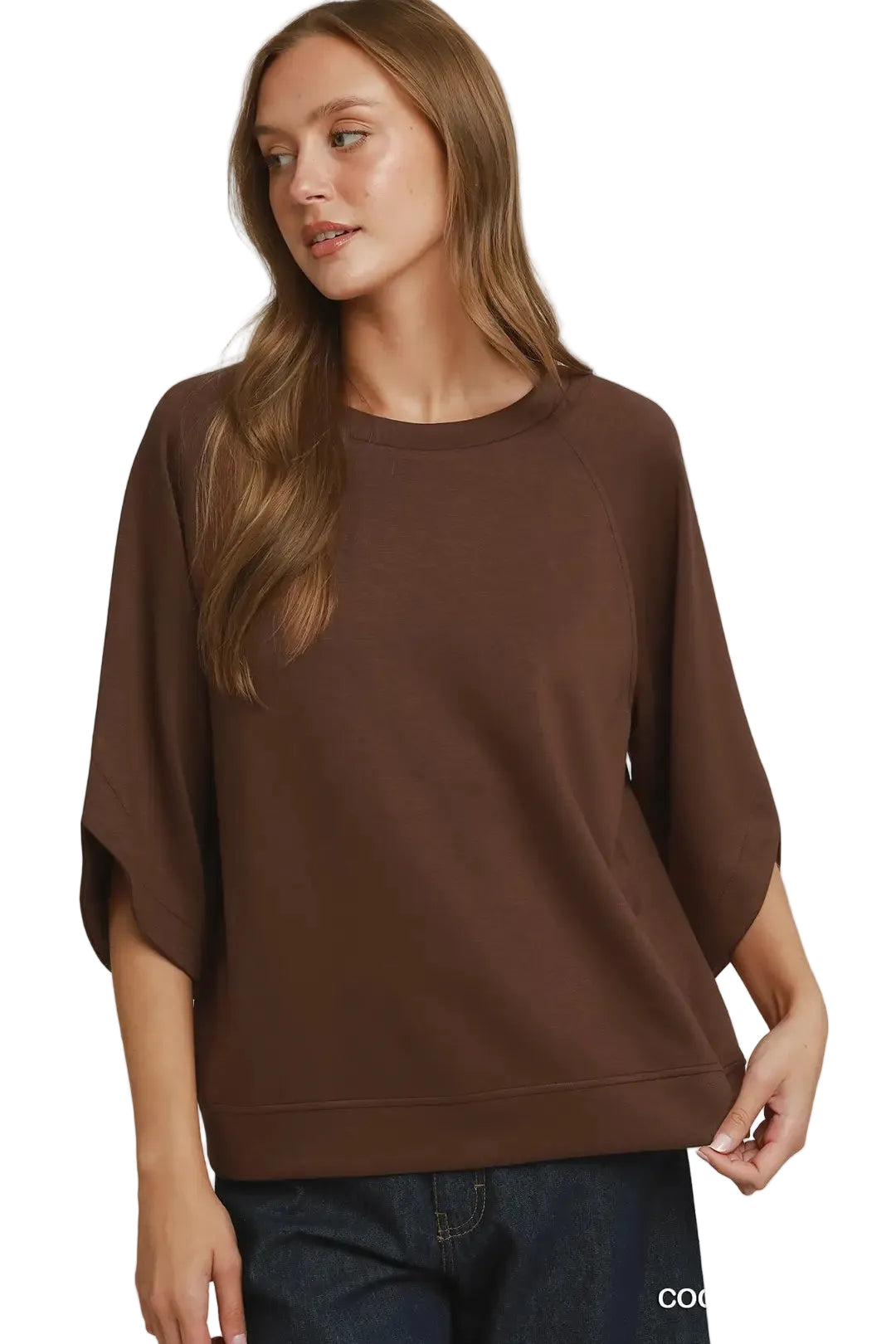Umgee Women's Round Hem Raglan Sleeve Top