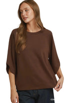 Umgee Women's Round Hem Raglan Sleeve Top