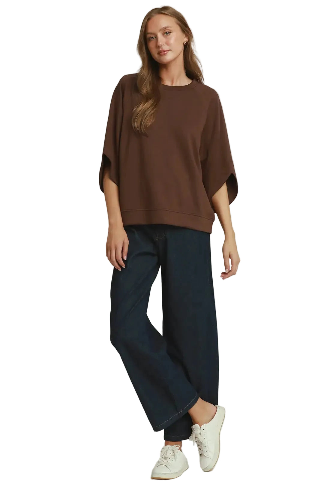 Umgee Women's Round Hem Raglan Sleeve Top