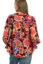 Umgee Women's Brown Mix FLoral Print Button Down Blouse 