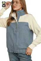 Umgee Women's Solid and Denim Contrast Pullover 