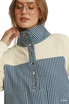 Umgee Women's Solid and Denim Contrast Pullover 