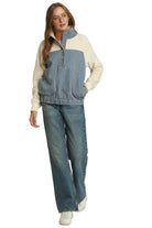 Umgee Women's Solid and Denim Contrast Pullover 
