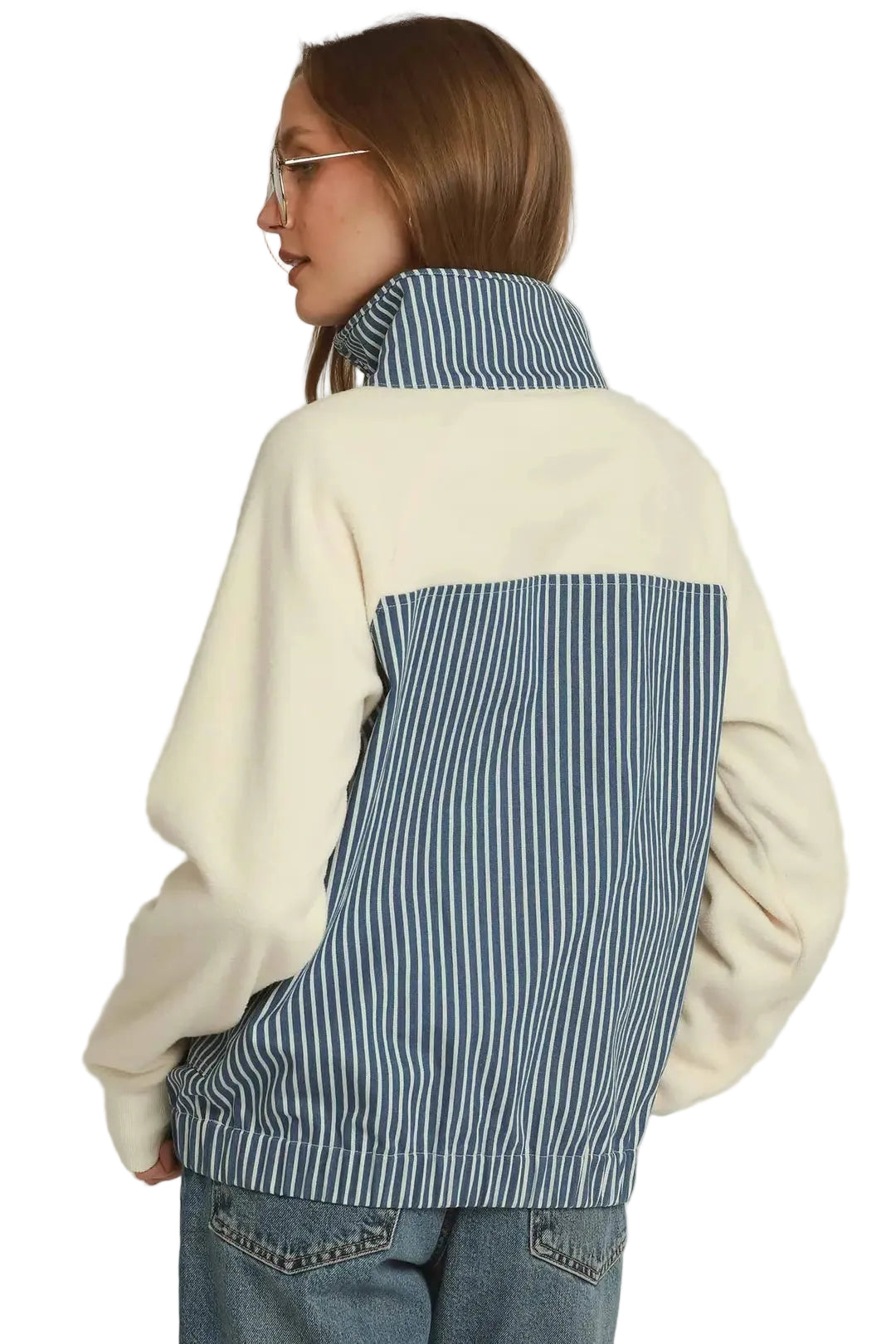 Umgee Women's Solid and Denim Contrast Pullover 