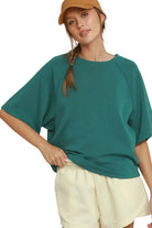 Umgee Women's Teal Relaxed Raglan Sleeve Top 
